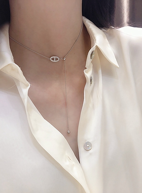 猪鼻子镶钻时尚风小众设计项链
