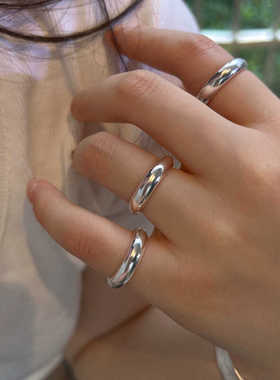 宽面光感弧形戒指s925纯银韩版