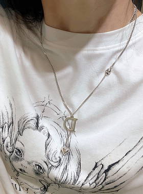 纯银古巴链女H字母项链毛衣链