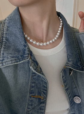 纯银女施家珍珠项链锁骨链轻奢