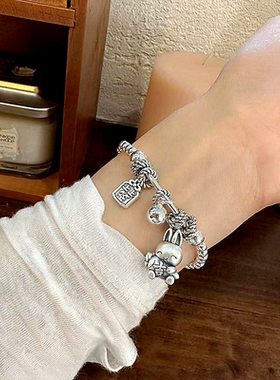 女纯银原创小众设计吊坠兔子手链