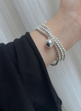 女纯银韩版三层串珠手链圆珠光珠