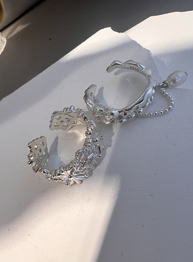 女民族风纯银蕾丝花边戒指珍珠指