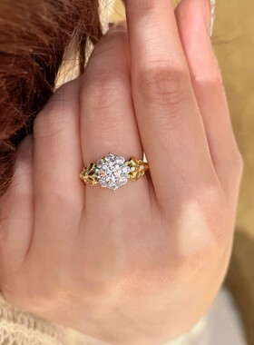 法式重工超闪镶钻花苞戒指女新款小众设计轻奢百搭气质开口可调节