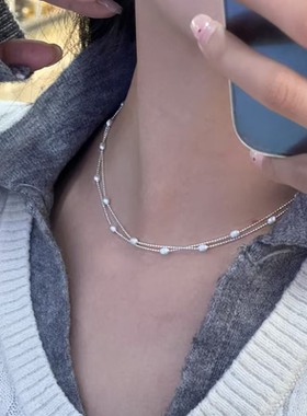 简约s925纯银项链女个性时尚拉丝米粒珠长链气质小众设计百搭ins