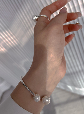 女925银小众设计开口珍珠戒指