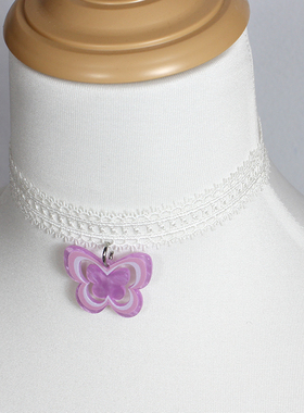 多巴胺蝴蝶锁骨链项链颈饰choker粉白蕾丝y2k原宿风甜酷辣妹饰品