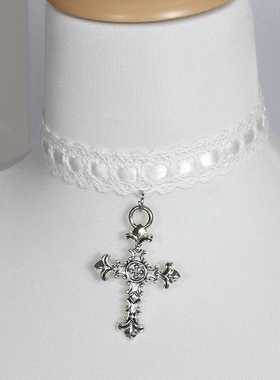 夸张大号十字架蕾丝颈饰项链锁骨链choker少女个性粉蓝白黑Lolita