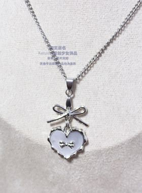 日系ins量产型复古vintage蝴蝶结爱心形项链不锈钢可爱小众miu系