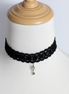 钥匙形蕾丝花边choker白蓝黑粉项链锁骨链颈饰项圈甜美可爱Lolita