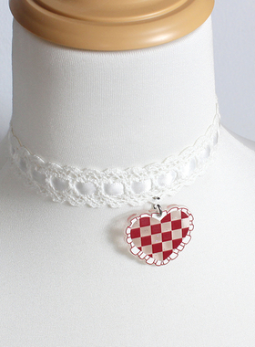 美式复古蕾丝红色格子爱心形黑白粉项链choker项圈锁骨链少女仆甜