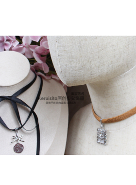 个性蕾丝玫瑰咖啡棕色锁骨链项链chocker项圈秋冬废土风朋克饰品