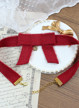 酒红色圣诞节饰品毛绒毛线秋冬choker项链项圈锁骨链颈饰颈环纯欲