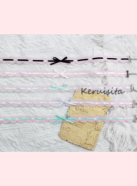 原创粉色蕾丝蝴蝶结choker项链锁骨链Lolita日系少女芭蕾复古黑白