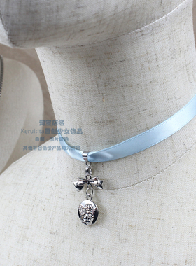 蓝色天使蝴蝶结丝带缎带锁骨链chocker甜美小众日系Lolita配饰miu