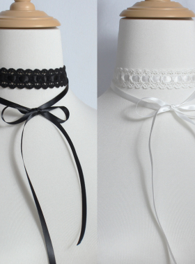 双层蕾丝蝴蝶结叠戴项链choker颈饰颈环锁骨链黑白少女甜美日韩夏