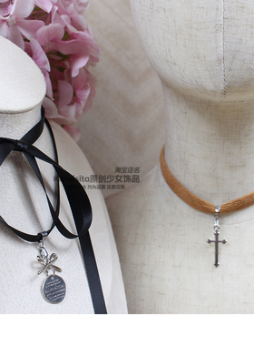 灯芯绒十字架废土风锁骨链项链choker简约百搭秋冬毛衣链小众辣妹