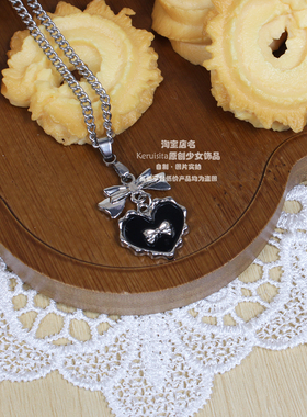 日系ins量产型复古vintage蝴蝶结爱心甜项链不锈钢小众miu系可爱