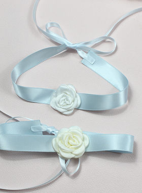 芭蕾风淡蓝色x白山茶花项圈项链缎带舞蹈choker颈饰绑带法式甜美