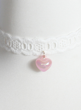 白粉色蝴蝶结爱心吊坠蕾丝项链choker颈饰少女甜美可爱锁骨链日系