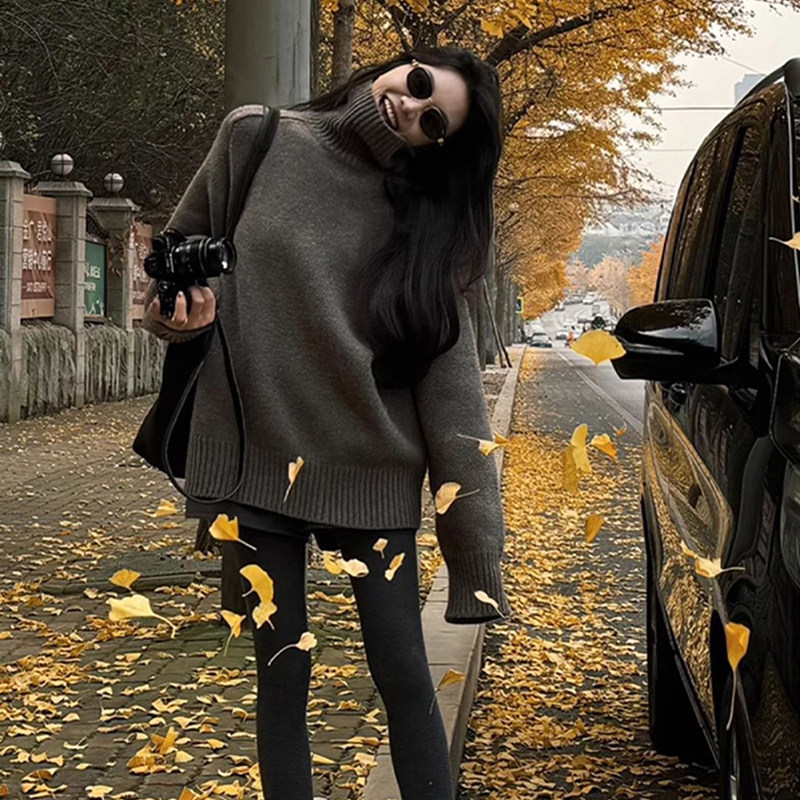 日系复古黑色高领毛衣外穿女秋冬慵懒高级感内搭打底加厚针织上衣,淘宝优惠券,粉丝福利购,淘宝优惠卷