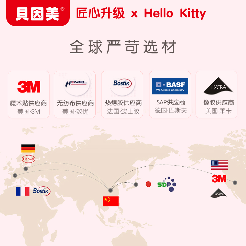 贝因美纸尿裤旗舰店贝因美Hello Kitty纤薄清爽高端婴儿纸尿裤超薄透气尿不湿M码64片3