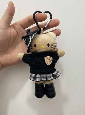 冬日出行kitty黑皮长腿毛绒挂件可爱公仔包包玩偶挂饰礼物钥匙扣