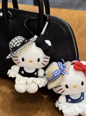 夏日草帽kitty包包挂件哈喽KT书包挂饰毛绒公仔玩偶女生礼物闺蜜