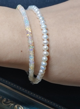 gewu《夏日晶莹》双层非洲欧泊手链天然淡水珍珠镀14k配件磁吸款