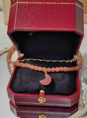 【格物】原创《胭脂月》南红项链天然南方红玛瑙项链进口包金14k