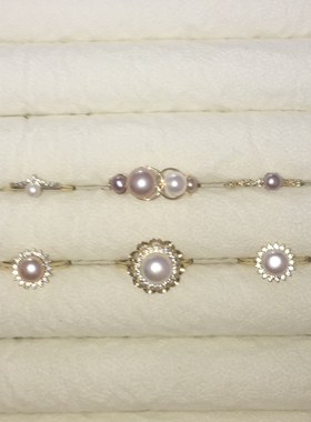 《淡水珍珠系列戒指》高级感指环时尚镀金开口立体极光天然馒头珠