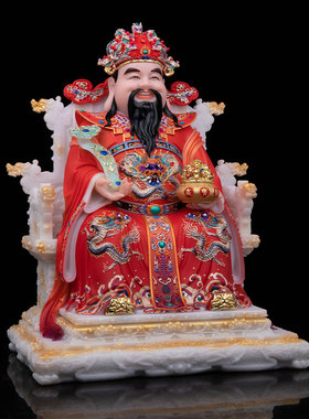 汉白玉龙椅财神爷神像摆件