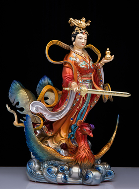 台湾铜彩九天玄女神像战神九天玄女娘娘家用供奉九天玄母中式摆件