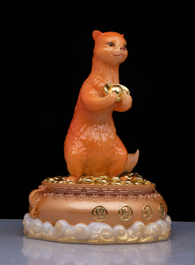 汉白玉黄鼠狼保家神像供奉摆件