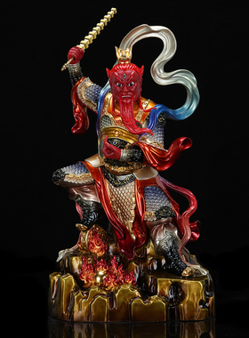 纯铜彩绘王灵官神像家用供奉摆件