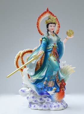 踏凤九天玄女娘娘汉白玉神像摆件