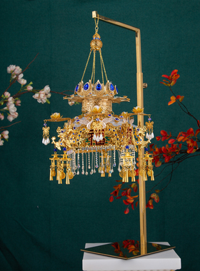 神像装饰品宝盖华盖佛顶迷你配件伞盖莲花合金宝盖佛堂供奉装饰