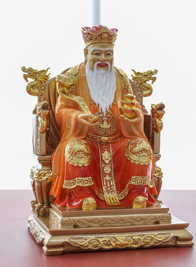 汉白玉土地公婆神像供奉摆件