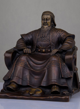 铜客厅玄关成吉思汗坐像摆件