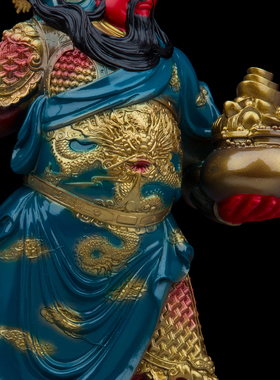 树脂招财古彩关公神像摆件