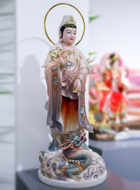 汉白玉乘龙观世音菩萨摆件