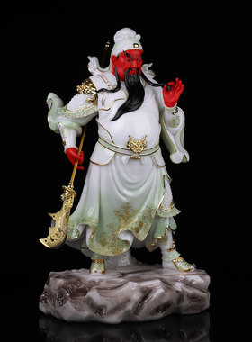 汉白玉提刀关公神像摆件捏须武财神关羽关二爷客厅公司开业摆件