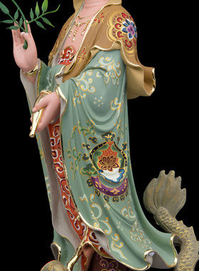 典藏乘龙观音佛像家用供奉站南海观世音菩萨祥龙站龙树脂工艺摆件