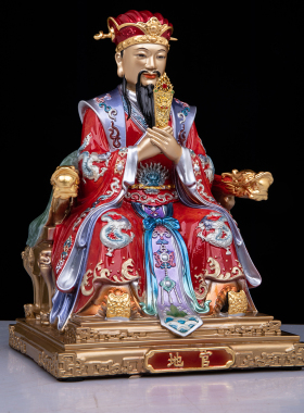 中式黄铜三官大帝神像供奉摆件