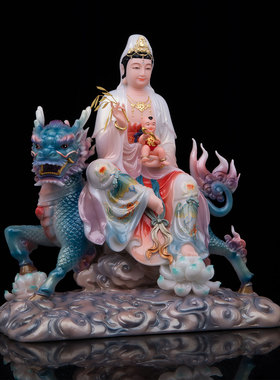 汉白玉彩绘观世音菩萨佛像摆件