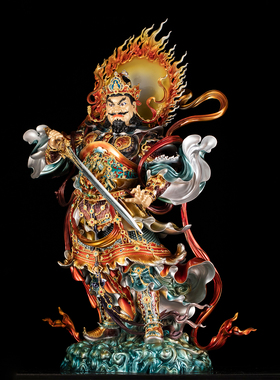 铜珐琅彩南方增长天王神像供奉