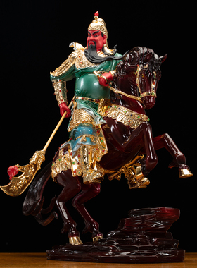 铜冰金彩骑马关公神像武财神关羽二爷像家用店铺祝福中式摆件财神