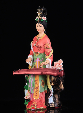 树脂彩绘宗教风抚琴仙女娘娘像