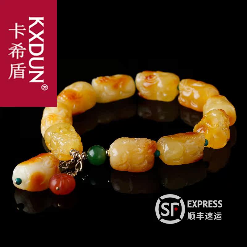 kxdun黄蜜蜡貔貅男女士手串手链 卡希盾手链