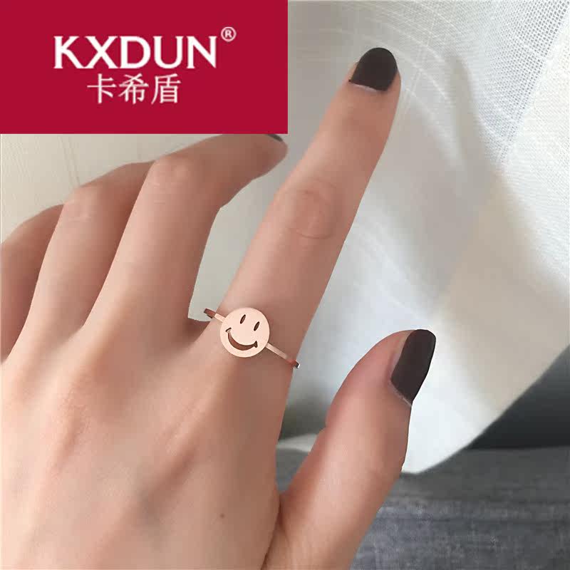 日韩版个性圆形圆盘笑脸微笑食指戒 卡希盾戒指/指环